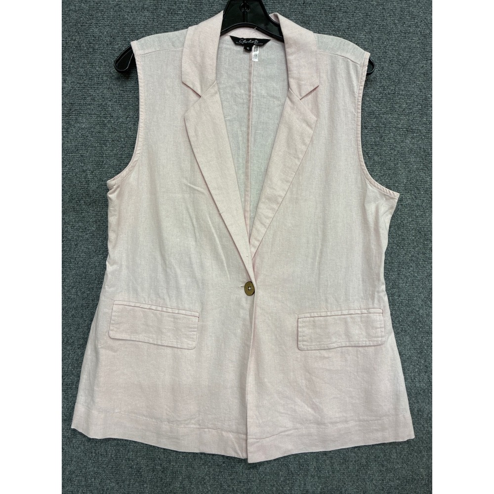 Charlie B Womens Pink Linen Blend Sleeveless Blazer Vest Size 10 Single Button